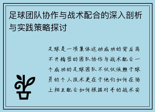 足球团队协作与战术配合的深入剖析与实践策略探讨