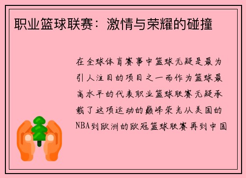 职业篮球联赛：激情与荣耀的碰撞